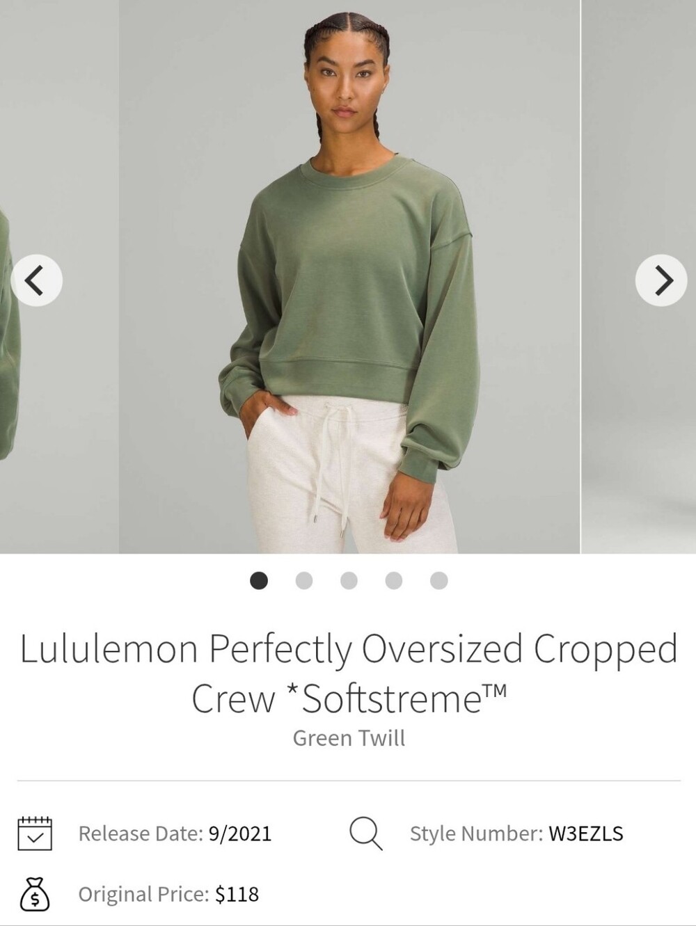 Lululemon Oversized Cropped Crew Sweatshirt - Sz 10 - Green Twill EUC